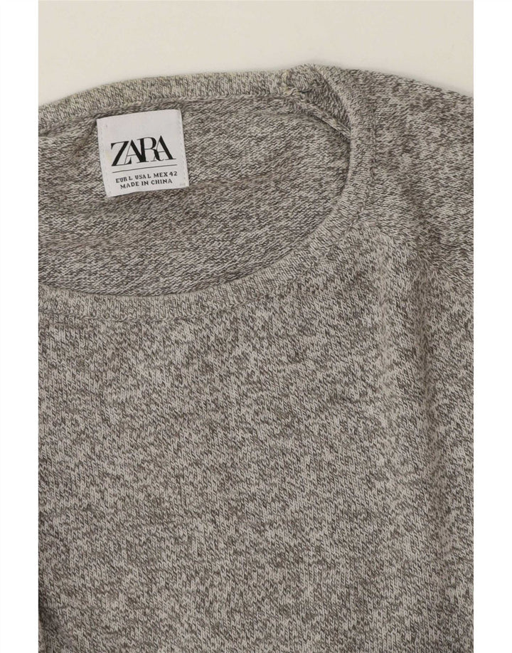 Zara Herren-Pullover mit Rundhalsausschnitt, groß, grau meliert