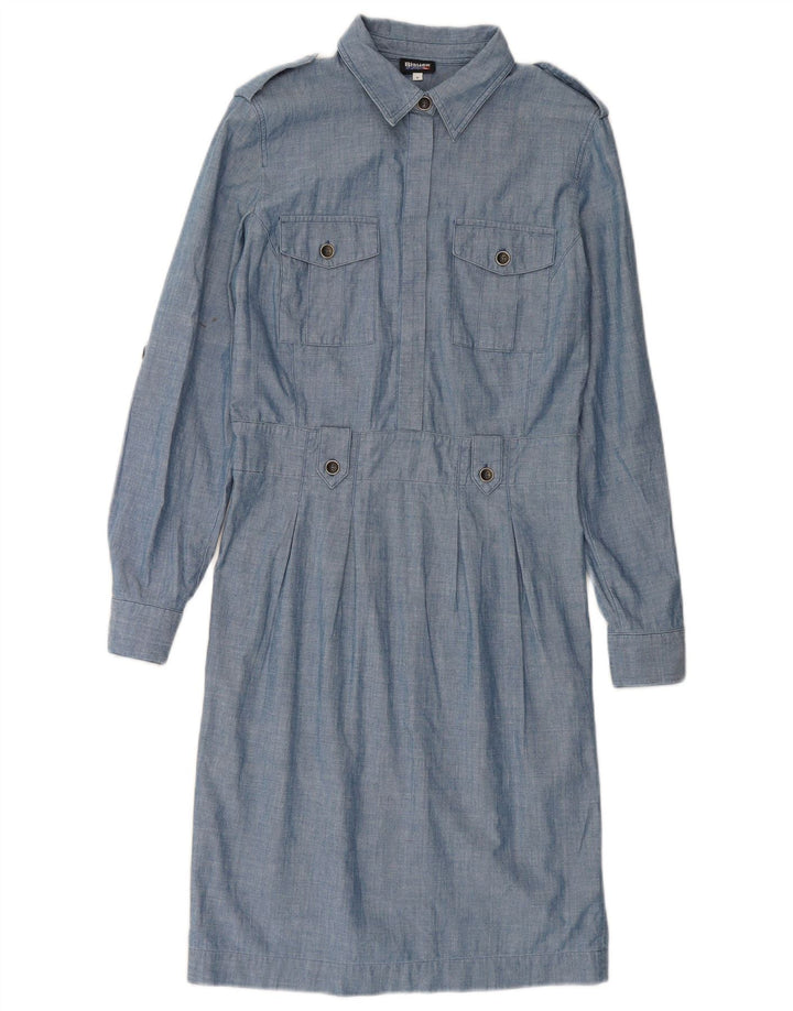 BLAUER Damen-Pullover-Hemdkleid im Militär-Stil, Größe S, Blau, Baumwolle