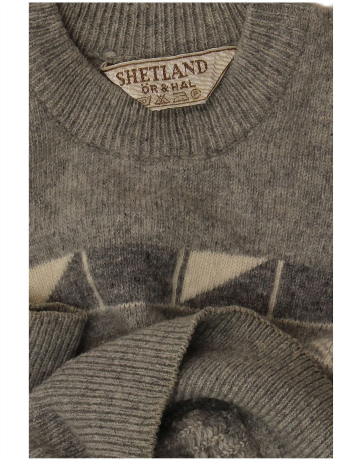 Vintage Herren Pullover mit Rundhalsausschnitt, mittelgrau, geometrisch