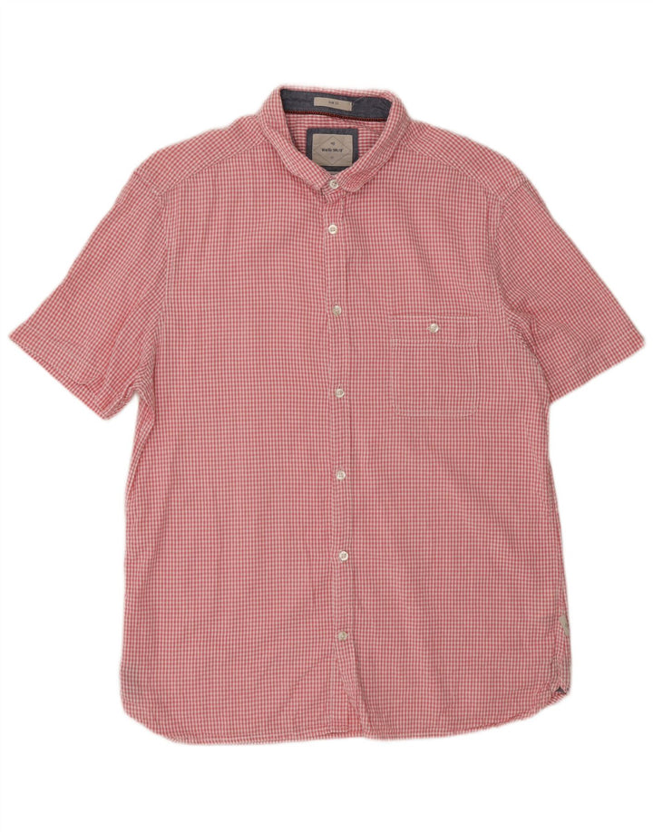 White Stuff Herren-Kurzarm-Slim-Fit-Hemd XL aus rosa Gingham-Baumwolle