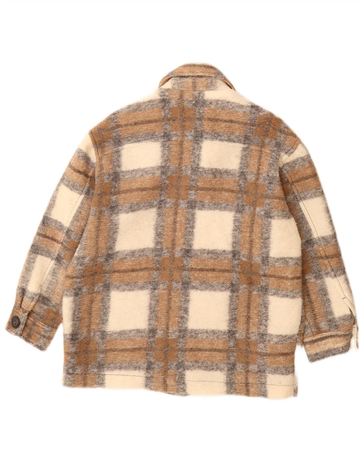 Zara Damen Shacket Übergroße Jacke UK 6 XS Beige karierte Wolle