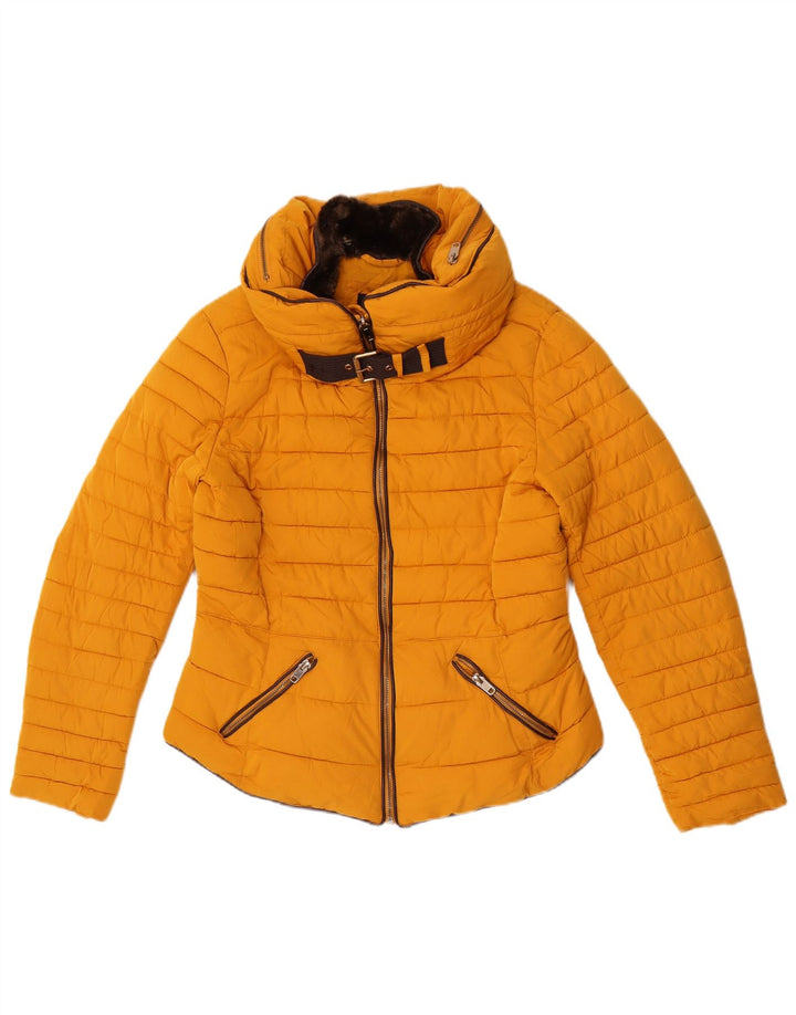Zara Damen-Jacke mit Kapuze, gepolstert, UK 16, Größe L, gelb, Polyester