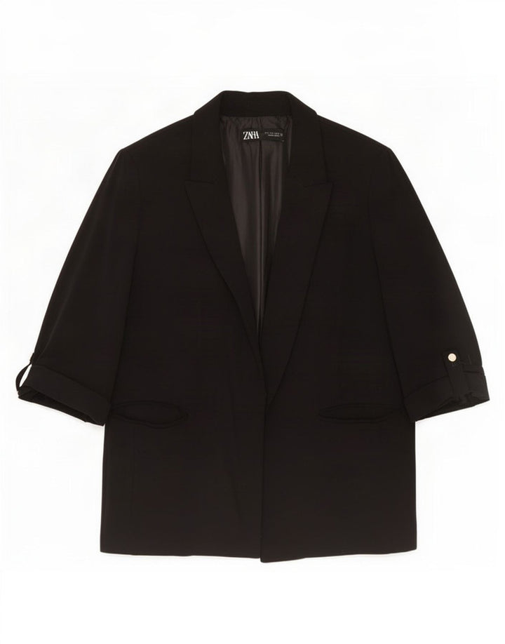 Zara Damen-Blazer mit 3/4-Ärmeln, offenem Schnitt, Gr. 40, Größe L, Schwarz, Polyester