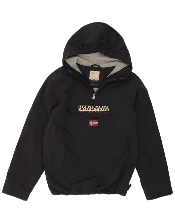 Napapijri Jungen-Anorakjacke mit grafischer Kapuze, 13–14 Jahre, schwarzes Polyester