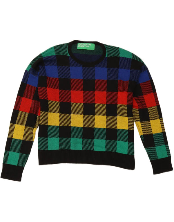 Benetton Damen-Pullover mit Rundhalsausschnitt, Gr. 40, groß, mehrfarbig, kariert