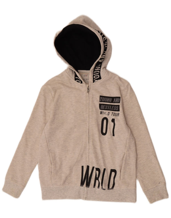 Zara Jungen-Kapuzenpullover mit grafischem Reißverschluss, 11–12 Jahre, gebrochenes Weiß gefleckt