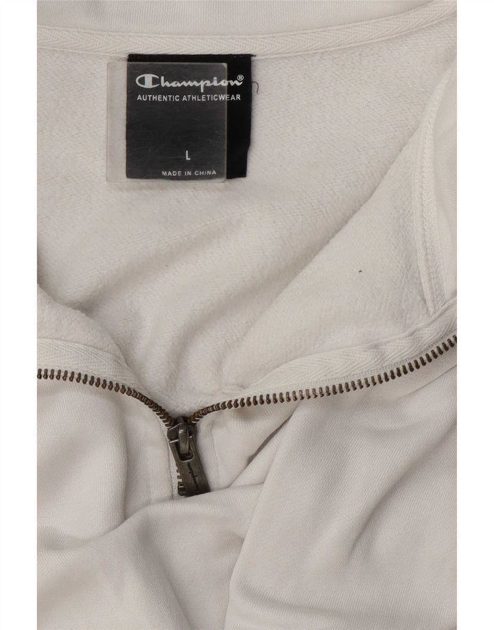 Champion Herren-Sweatshirt mit Reißverschluss am Hals, groß, aus weißer Baumwolle