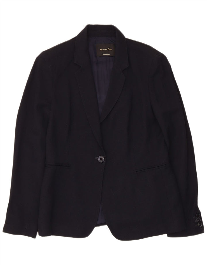 Massimo Dutti Damen 1-Knopf-Blazerjacke EU 40 Mittelmarineblaue Viskose