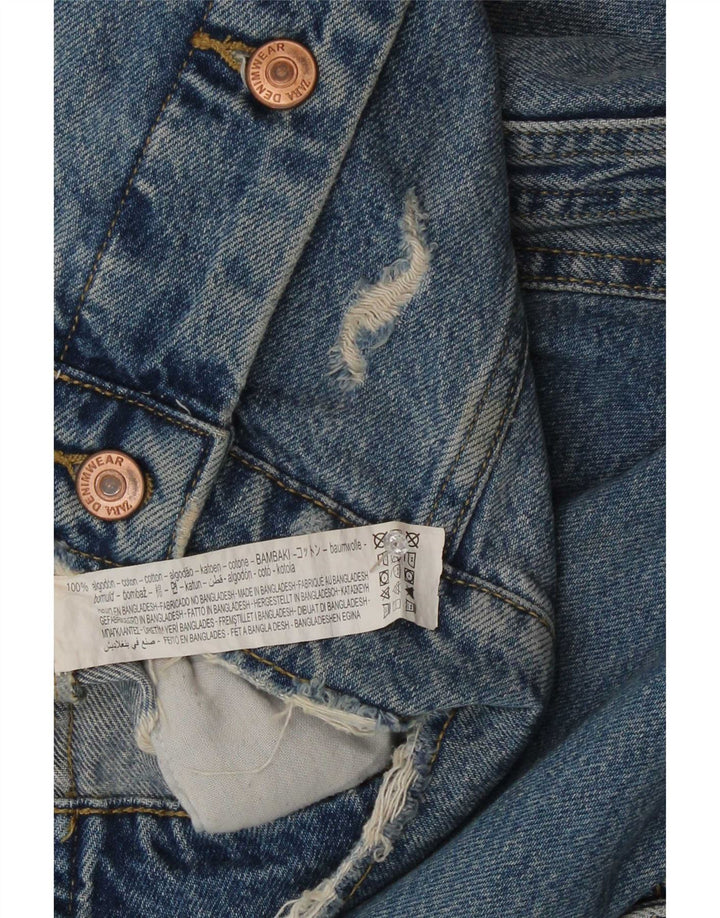 Zara Damen Jeansjacke im Distressed-Look, übergroß, UK 10, Größe S, Blau, Baumwolle