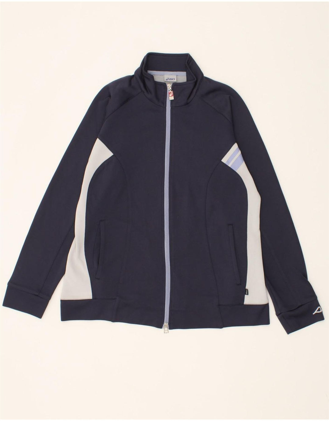 ASICS Womens Tracksuit Top Jacket UK 18 XL Navy Blue Colourblock Polyamide Vintage Asics and Second-Hand Asics from Messina Hembry 