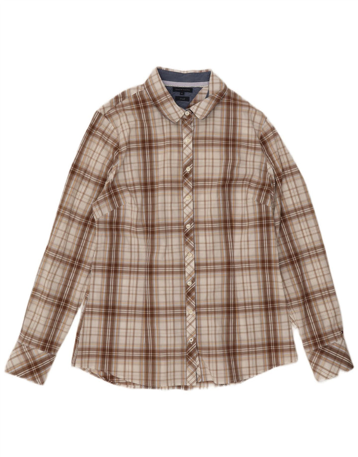 Tommy Hilfiger Damenhemd UK 14 Mittelbeige karierte Baumwolle