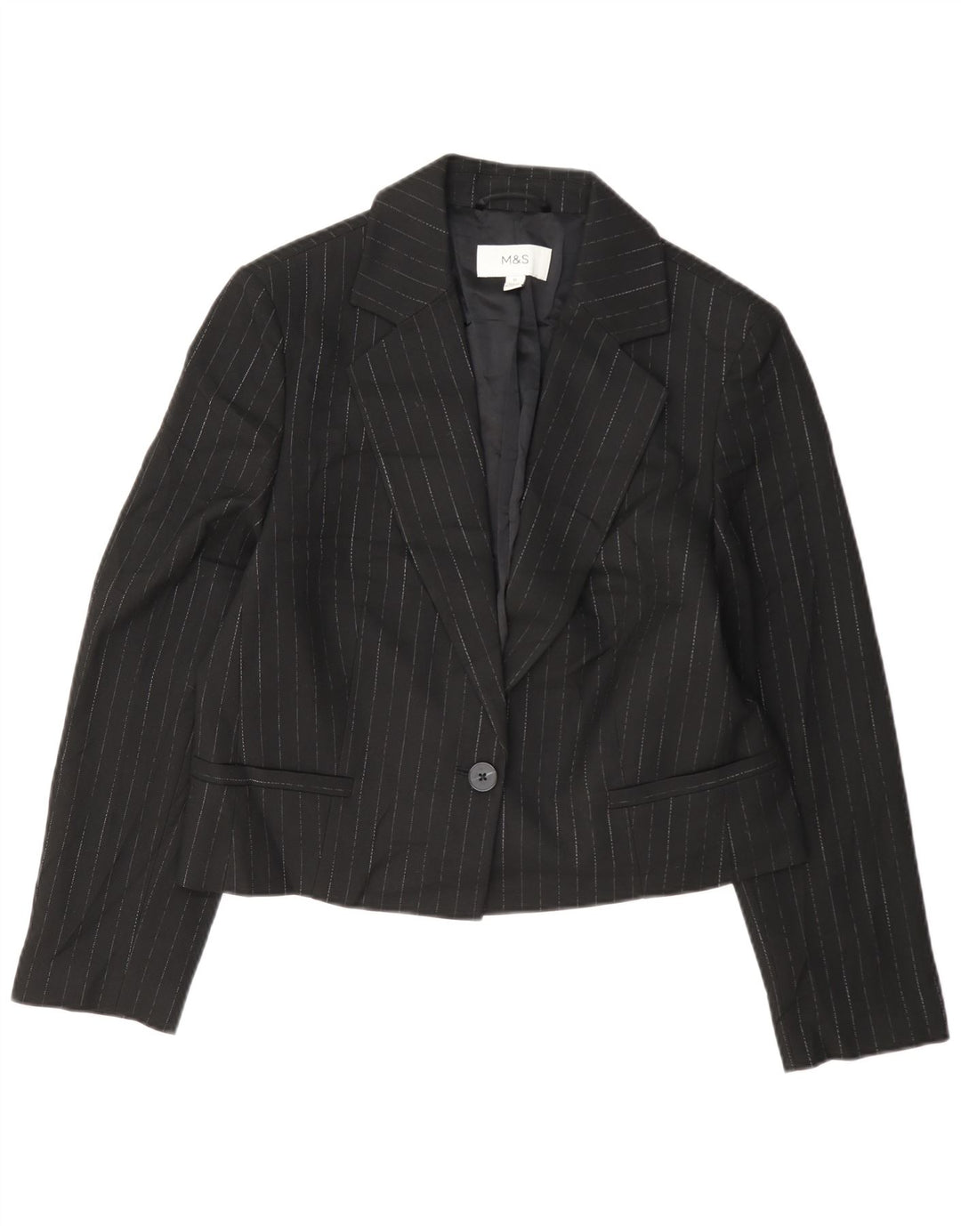 Marks & Spencer Damen-Blazer mit 1 Knopf, Gr. 12, mittelschwarz gestreift