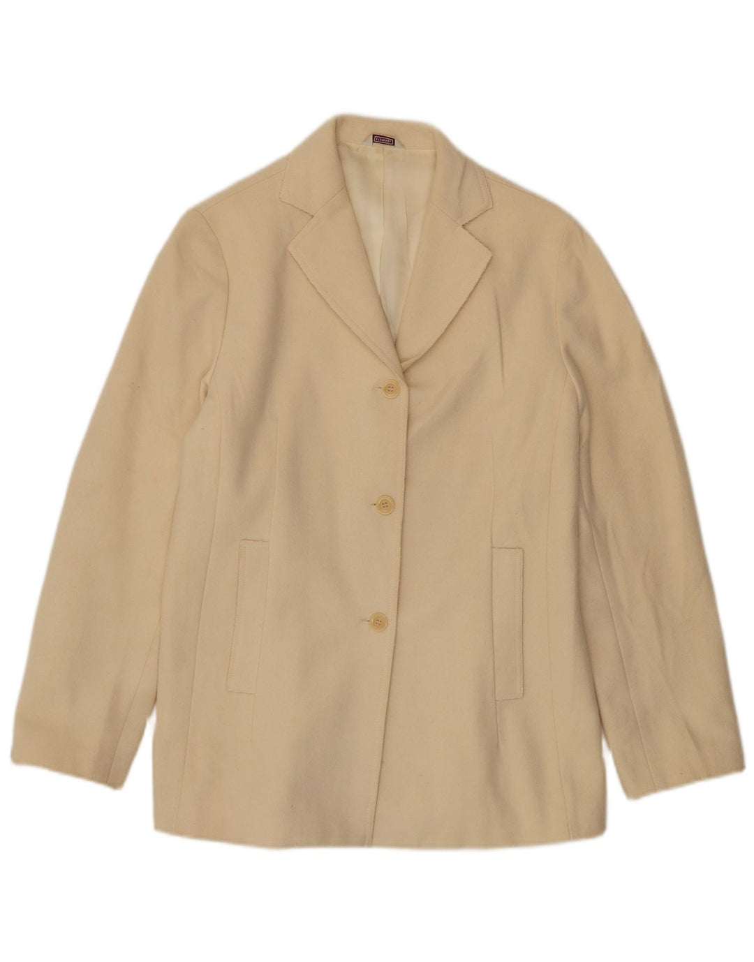 Stefanel Damen-Blazer mit 3 Knöpfen, UK 14, mittelbeige Wolle