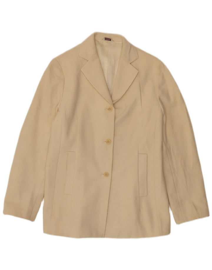 Stefanel Damen-Blazer mit 3 Knöpfen, UK 14, mittelbeige Wolle