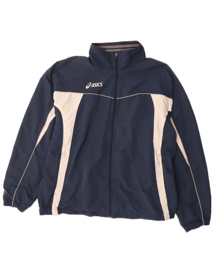 ASICS Herren-Trainingsanzug-Top-Jacke XL, Marineblau, Farbblock-Polyester