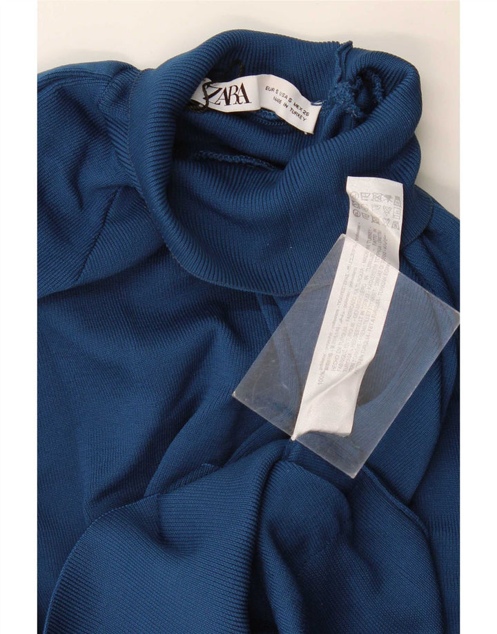 Zara Damen Crop Turtle Neck Pullover Pullover UK 10 Small Marineblau Polyester