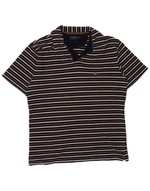 Brooksfield Mens Polo Shirt IT 52 Large Navy Blue Striped