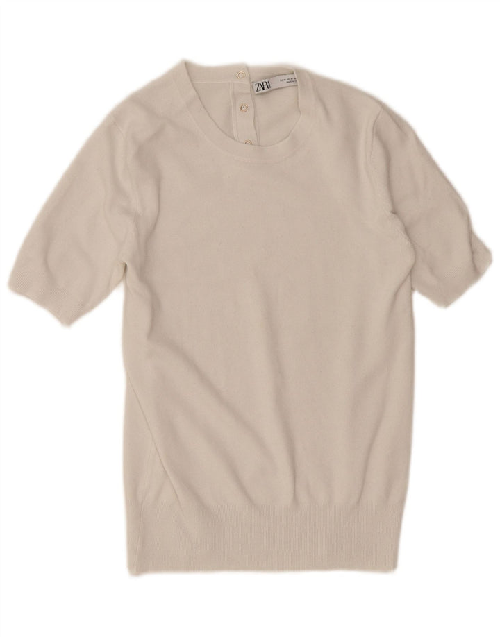 Kurzärmliger Damen-Pullover mit Rundhalsausschnitt von Zara, Gr. 12, Mittelweiß
