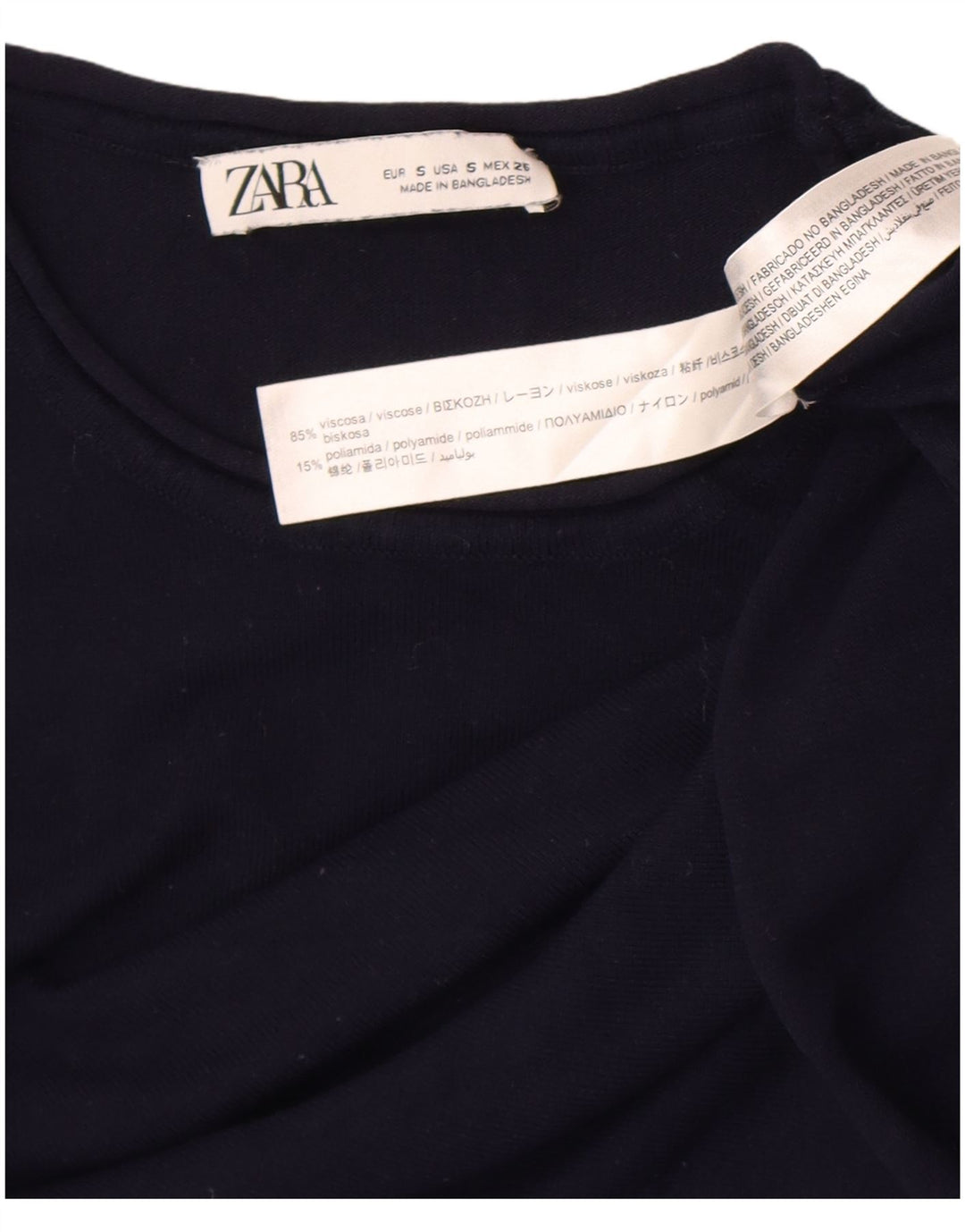 Zara Damen Crop Top Langarm UK 8 Small Marineblaue Viskose