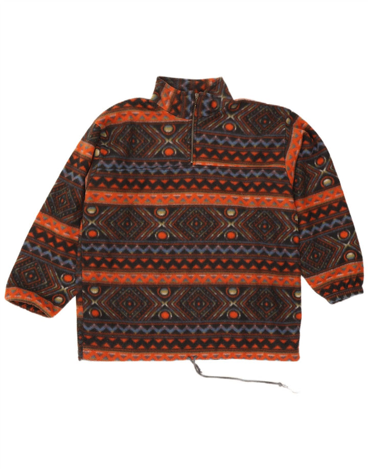 Vintage Herren-Fleecepullover mit Reißverschluss am Hals, großes, mehrfarbiges, geometrisches Polyester