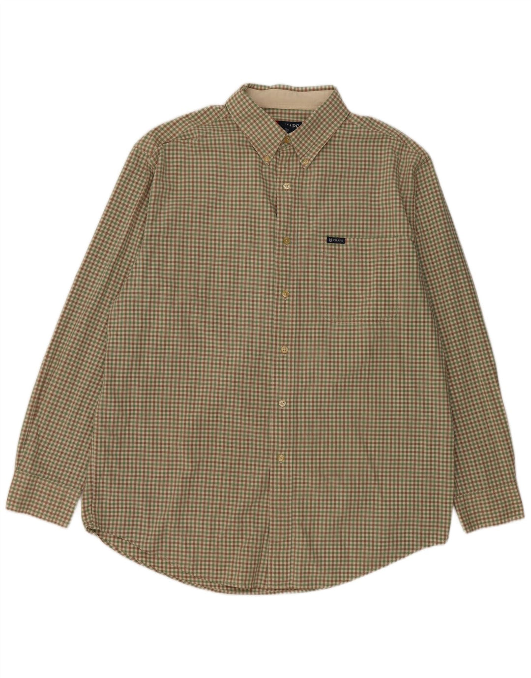 Chaps Herrenhemd, groß, grün, Gingham-Baumwolle