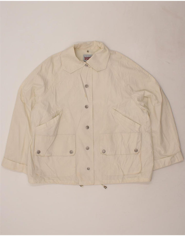 SISLEY Womens Oversized Bomber Jacket UK 14 Medium Off White Cotton Vintage Sisley and Second-Hand Sisley from Messina Hembry 