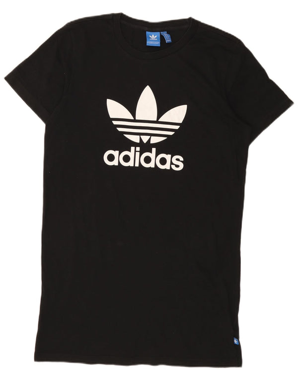 Adidas Damen Grafik-T-Shirt-Kleid UK 10 Small Schwarz Baumwolle