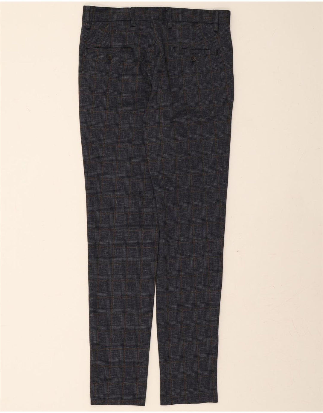JACK & JONES Mens Slim Chino Trousers W30 L32 Navy Blue Check Polyester Vintage Jack & Jones and Second-Hand Jack & Jones from Messina Hembry 