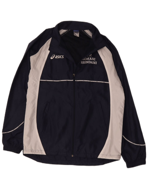Asics Mens Graphic Tracksuit Top Jacket Large Navy Blue Colourblock
