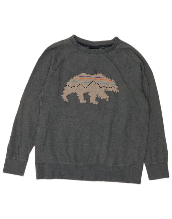 Patagonia Jungen-Pullover mit grafischem Kapuzenpullover, 12–13 Jahre, groß, graue Baumwolle
