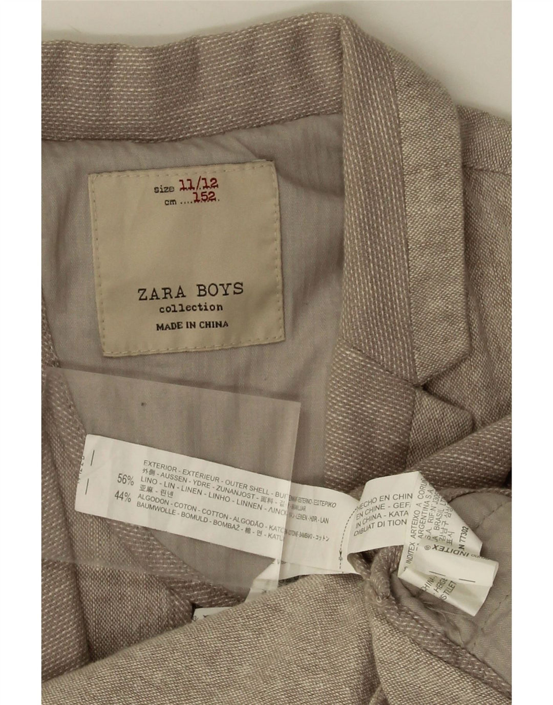 Zara Jungen-Blazer mit 2 Knöpfen, 11–12 Jahre, beige Leinen
