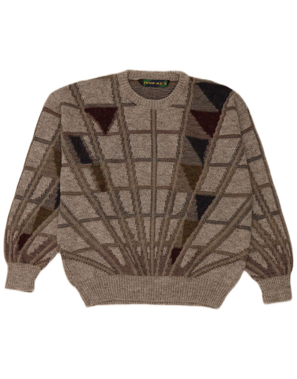 Frank Alexs Herren-Pullover mit Rundhalsausschnitt, IT 50, mittelgraue, geometrische Wolle