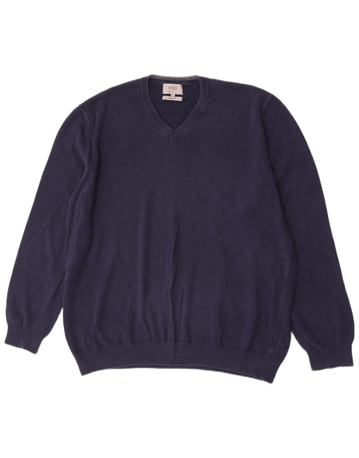 Marks & Spencer Herren-Pullover mit V-Ausschnitt, 2XL, marineblaue Baumwolle
