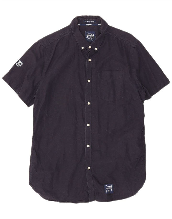Superdry Herren-Kurzarmhemd XL aus marineblauer Baumwolle