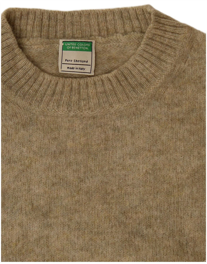 Benetton Damen-Pullover mit Rundhalsausschnitt, UK 14, mittlere Khaki-Wolle