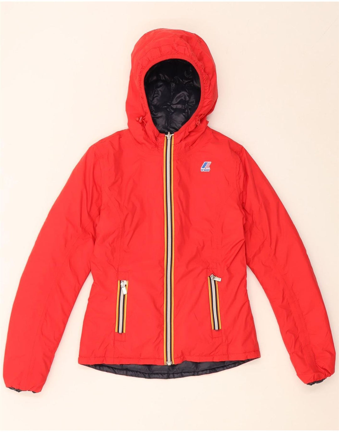 K-Way Damen Kapuzenjacke, wendbar, wattiert, Gr. 10, Marineblau