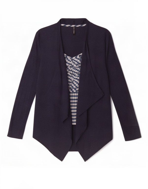 Marks & Spencer Langarm-Blusenoberteil für Damen, Größe S, Marineblau, Gingham