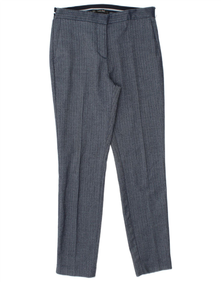 Zara Slim Chino-Hose für Damen, Größe S, W26, L27, blaues Fischgrätenmuster aus Polyester