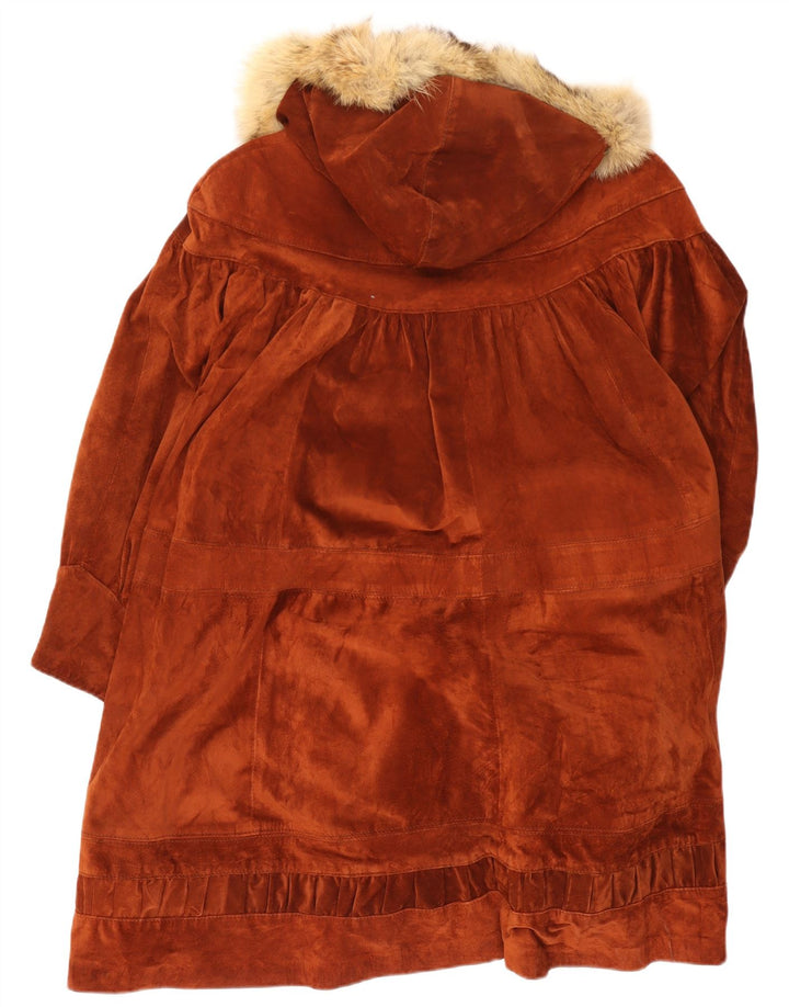 Vintage Damen Übergroßer Kapuzen-Wildledermantel UK 14 Mittelbraunes Leder