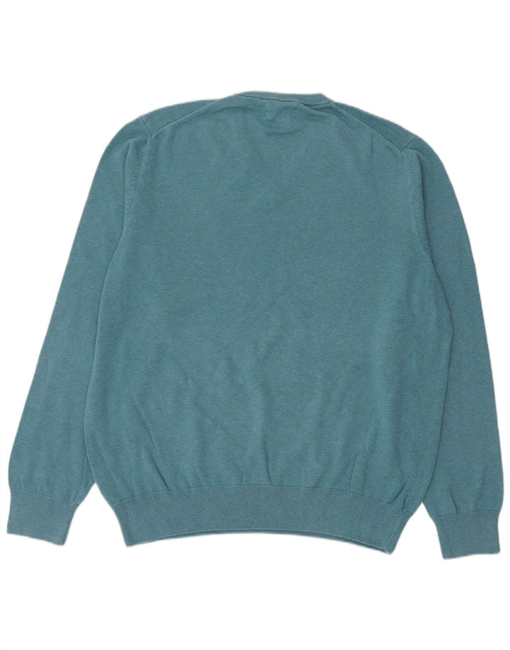 Marks & Spencer Herren-Pullover mit V-Ausschnitt, XL, blaue Baumwolle