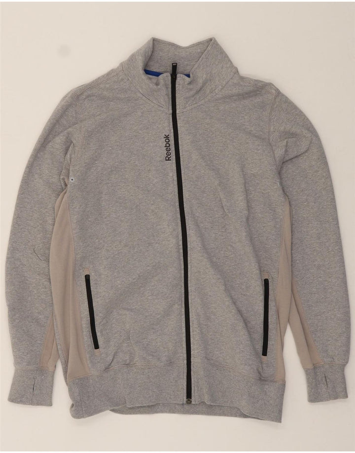 REEBOK Womens Tracksuit Top Jacket UK 16 Large Grey Cotton Vintage Reebok and Second-Hand Reebok from Messina Hembry 