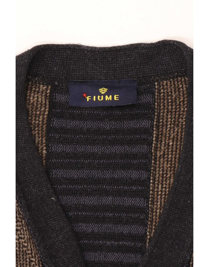 Fiume Herren-Cardigan-Pullover IT 50 Mittelmarineblaues Argyle-/Diamant-Acryl