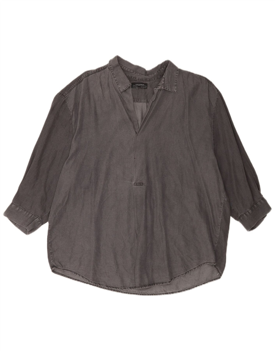 Zara Damen 3/4-Ärmel-Übergroßes Pullover-Hemd UK 18 XL Graues Lyocell