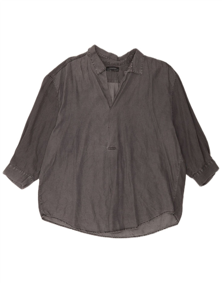 Zara Damen 3/4-Ärmel-Übergroßes Pullover-Hemd UK 18 XL Graues Lyocell