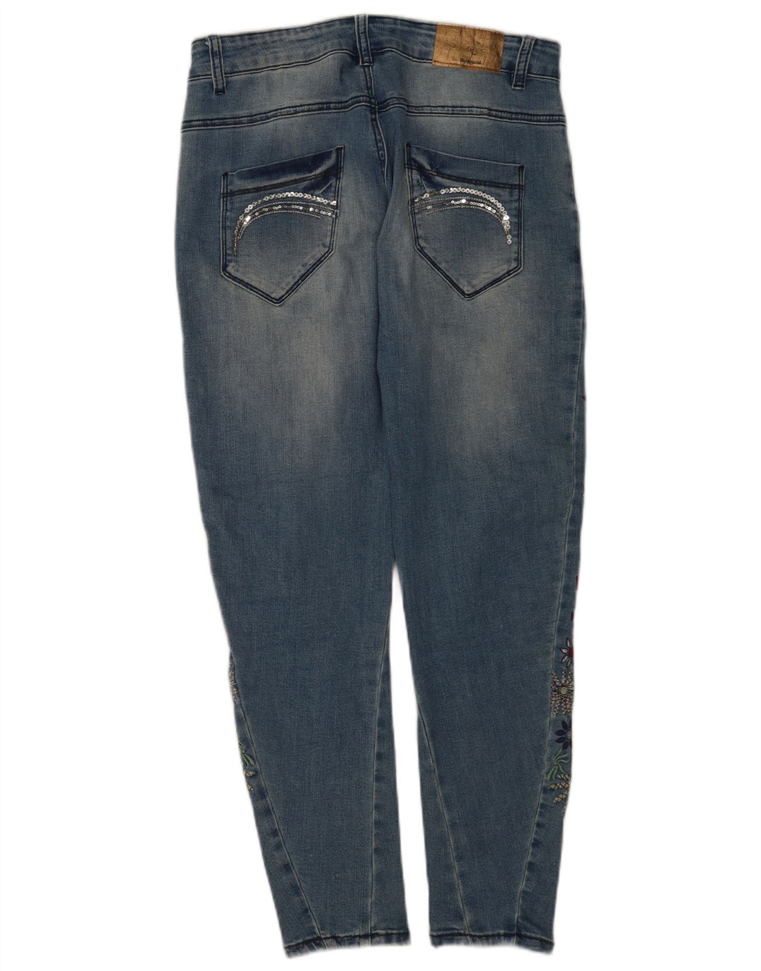 Desigual Damen Distressed Slim Jeans W26 L26 Blau geblümt