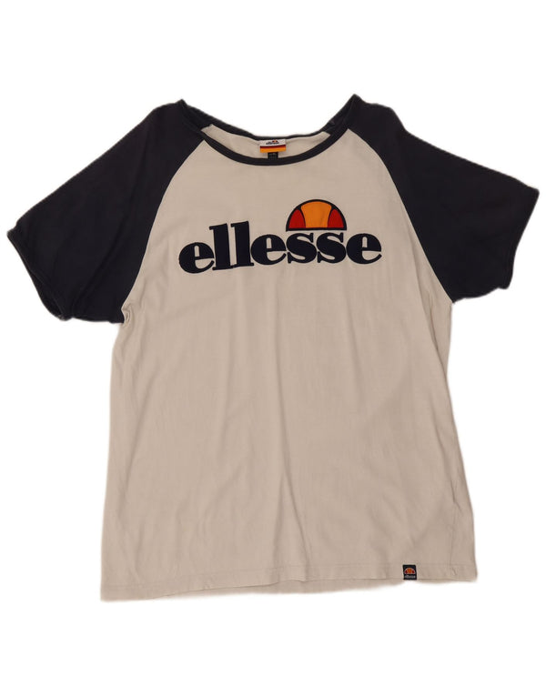 Ellesse Womens Graphic T-Shirt Top UK 18 XL Weiße Colourblock-Baumwolle