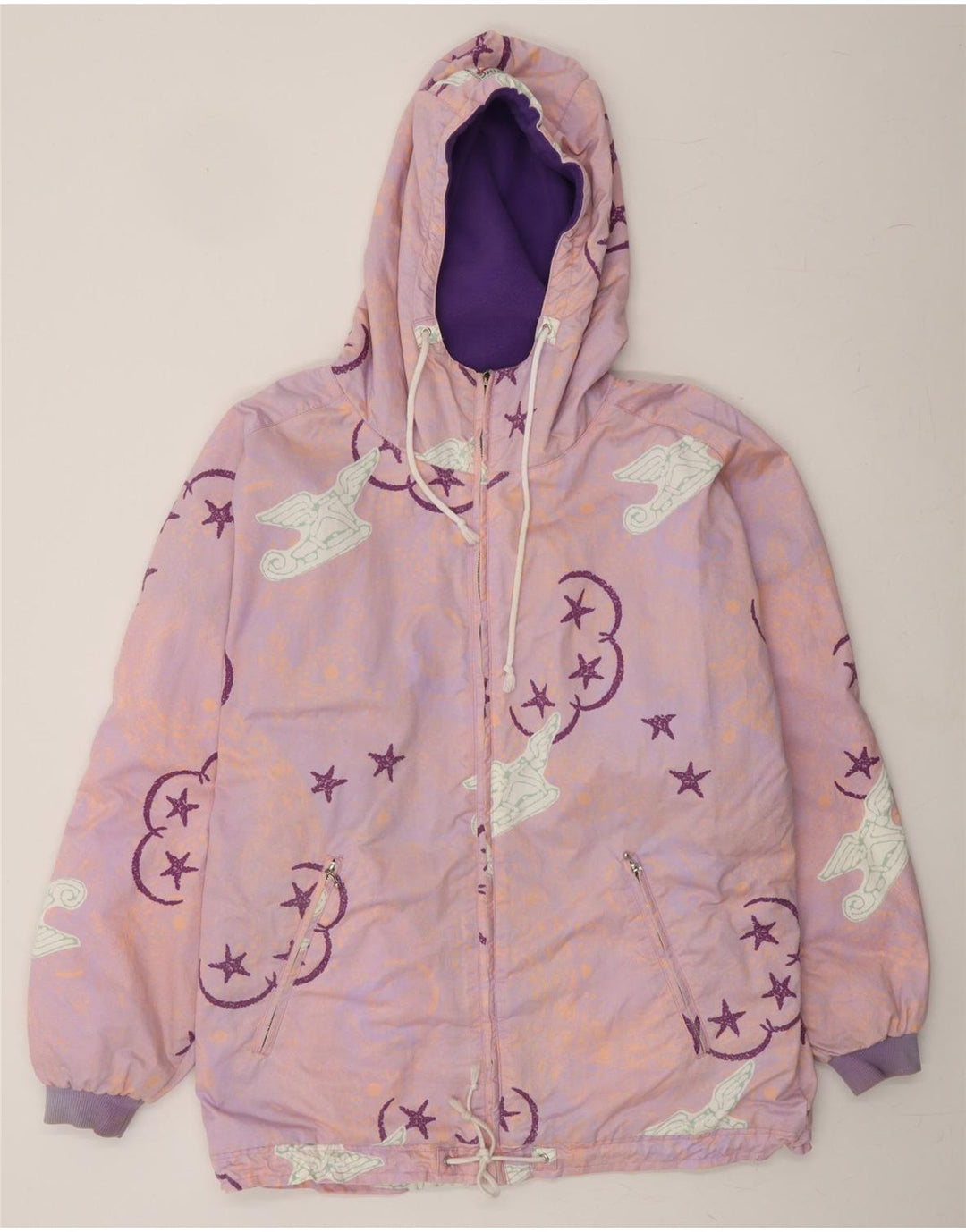 VINTAGE Womens Abstract Pattern Windbreaker Jacket UK 14 Medium Pink Vintage Vintage and Second-Hand Vintage from Messina Hembry 