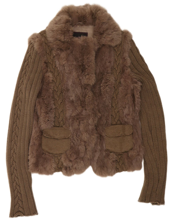 Compagnia Della Moda Damen Pelzjacke IT 48 XL Khaki Colourblock Rabbit
