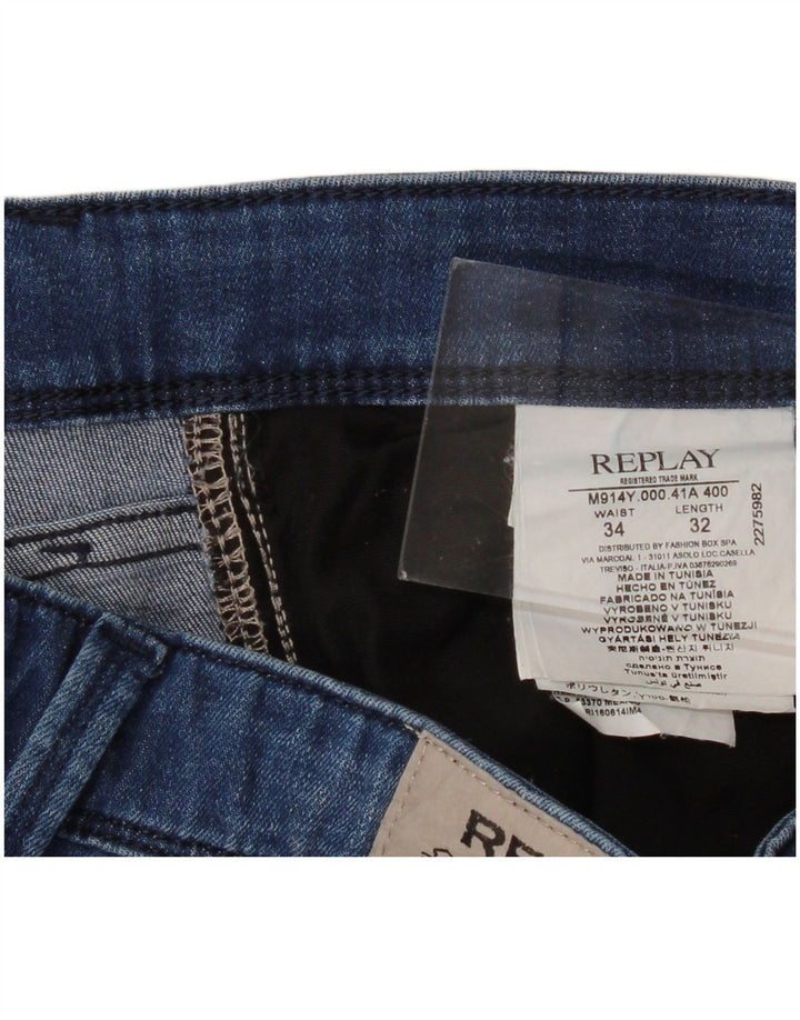 Replay Damen Anbass Slim Jeans W34 L32 Blaue Baumwolle
