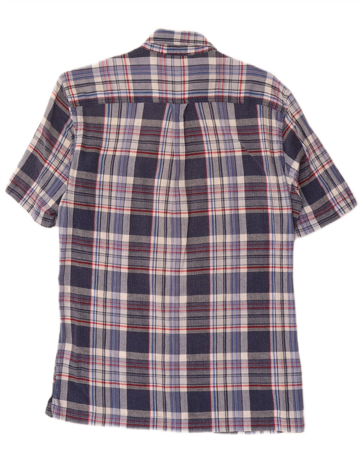 EDDIE BAUER Herren-Kurzarmhemd mit klassischer Passform, mittelblau karierte Baumwolle